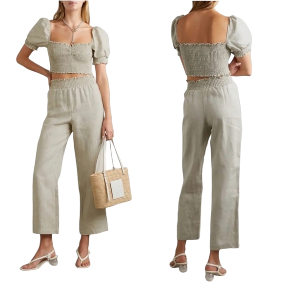 $278 NWT Reformation SET OF 2 Mora Linen Oatmeal Top Pants USA MADE Size M - Picture 4 of 11